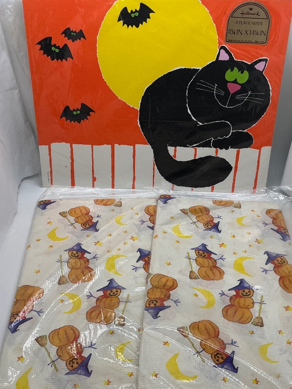 Vintage Hallmark Halloween Placemats & 2 Pumpkin Paper tablecloth